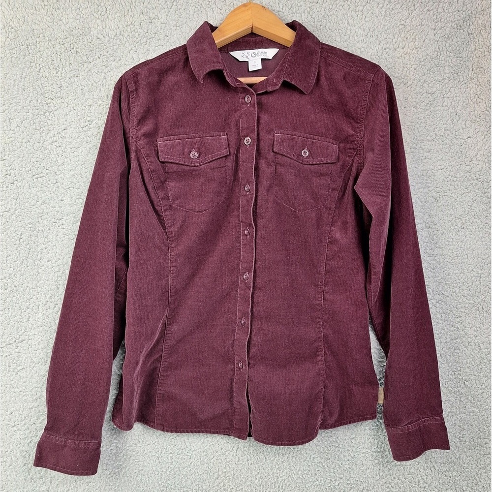 Guide Series Shirt Womens Small Burgundy Corduroy 100% Cotton Outdoor Western